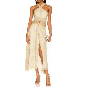 Likely Revolve Lucy Twisted Cut Out Metallic Midi Dress Green Tea Multi Gold 10